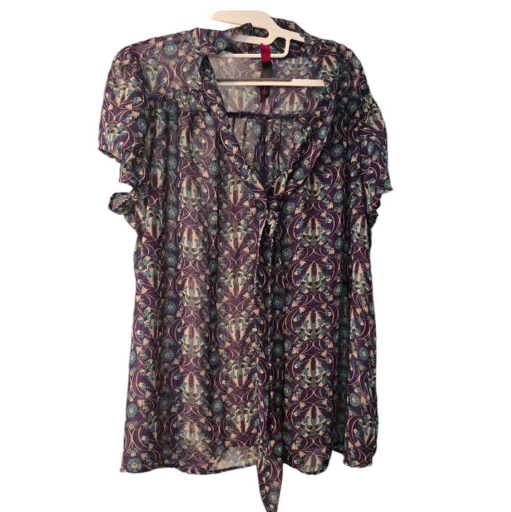Pure Energy Sheer Tie Neck Blouse Size 3x in EUC